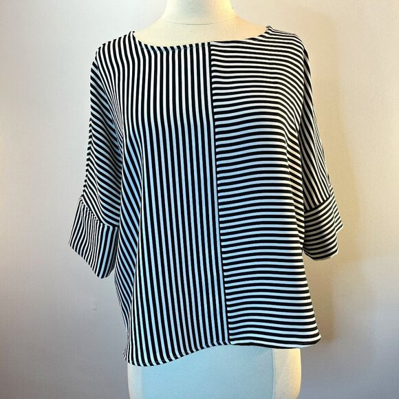 Express Women's Oversized 1/2 sleeve Striped Blouse - Size Small - Picture 1 of 4